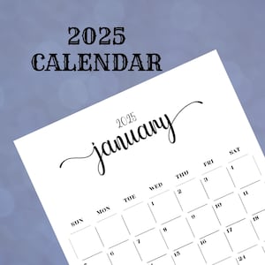Calendario 2025 Calendario mensual 2025 Planificador mensual moderno y elegante Inicio en domingo y lunes Calendario de pared tamaño carta A3 A4 para imprimir en formato PDF