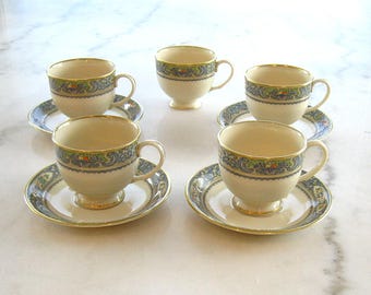 Lenox "Autumn" Fine Bone China Footed Tea/Coffee Cups and Saucers .  (5) Cups (4) Saucers  Made in USA .