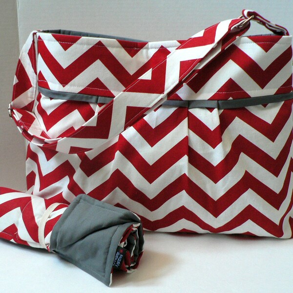 Monterey Chevron Diaper Bag Set - Medium - Red Chevron and Grey or Custom Design Your Own