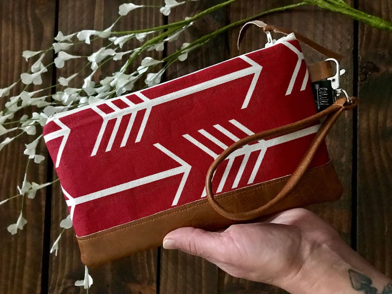 Red Arrows with Vegan Leather Zippered Wristlet Clutch Bridesmaid Gift
