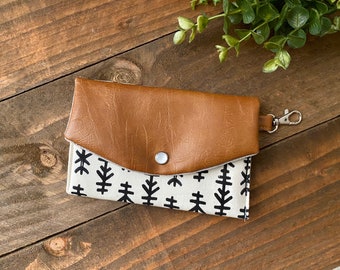 Small Snap Clutch with Swivel Clasp in Tribal Mudcloth and Vegan Leather