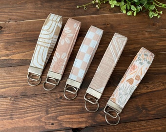 Neutral Boho Key Fob / Wristlet Keychain - Choose Your Fabric