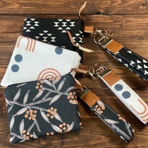 Small Key fob Wristlet with Wallet Clutch - Minimalist Boho and Vegan Leather
