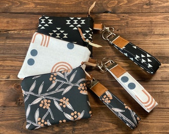 Kleine sleutelhanger schoudertasje met portemonnee koppeling - minimalistisch Boho en veganistisch leer