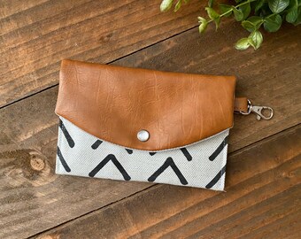 Small Snap Clutch with Swivel Clasp in Mudcloth Peaks in Natural and Vegan Leather