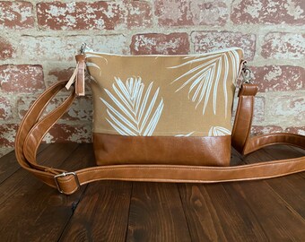 Cross Body Messenger Hip Bag - Palms in Clay with Vegan Leather