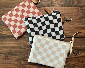 Choose Your Check with Vegan Leather and Key Clip  /  Coin Pouch / Change Purse