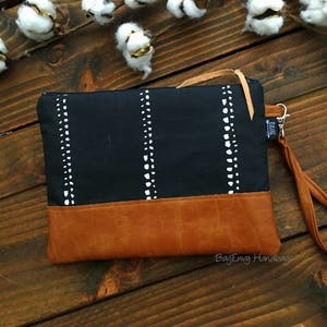 Grab N Go Wristlet Clutch - Black Beaded Stripe with Vegan Leather