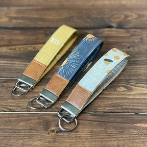 Boho Style Key Fob / Key Wristlet Minimalist Boho with Vegan Leather Choose Your Fabric image 3
