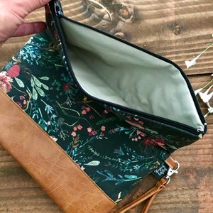 Fold Over Clutch Boho Floral in Midnight with Vegan Leather Detachable Wristlet image 5