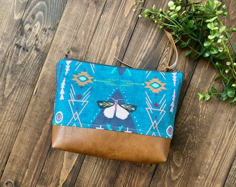 Boho Papillon with Vegan Leather - Cosmetic Bag - Make Up Bag - Bridesmaid Gift