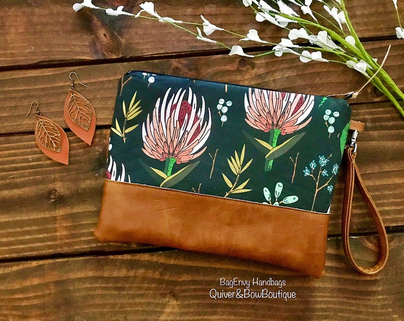 Grab N Go Wristlet Clutch Protea in Midnight in Charcoal with Vegan Leather image 1