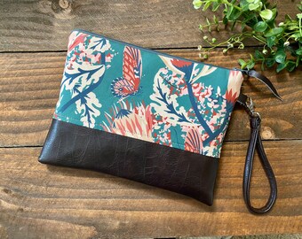 Grab N Go Wristlet Clutch - Boho Garden with Vegan Leather