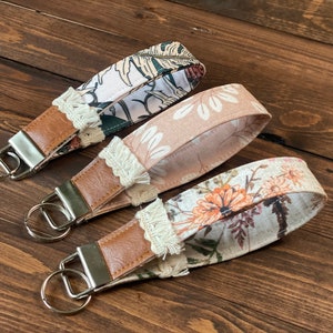Boho Style Key Fob / Key Wristlet Floral Collection Lace with Vegan Leather Choose Your Fabric image 3