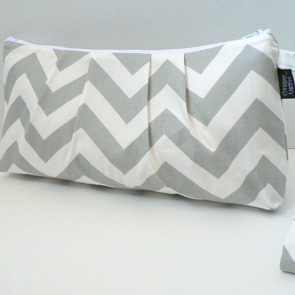 The Catalina Clutch In Grey Chevron Zippered Closure and Detachable Wristlet  Diaper Clutch Or Bridesmaid Clutch