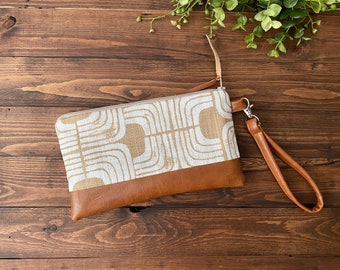 Wristlet Wallet Clutch in Neutral Boho Arches