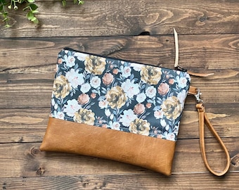 Grab N Go Wristlet Clutch - Autumn Blooms  with Vegan Leather
