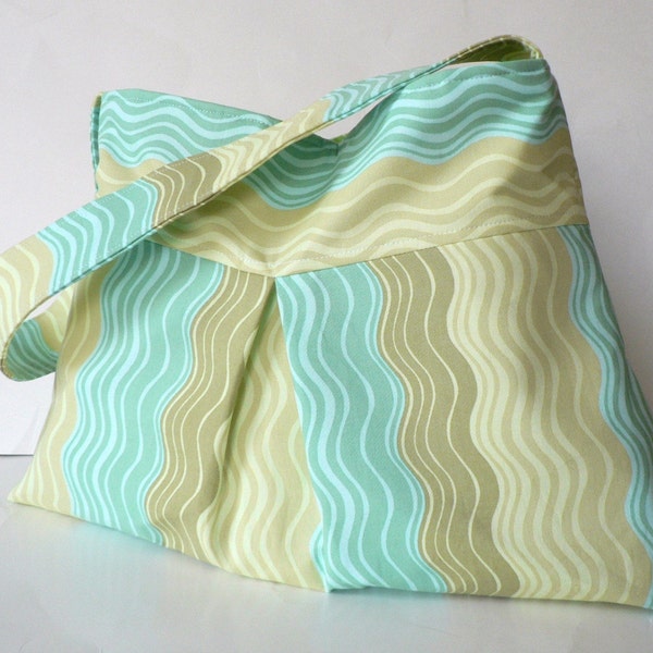 The Venice Pleated Shoulder Bag - Med - In Amy Butler Ripple Stripe in Green - SALE - READY TO SHIP