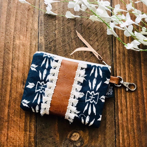 Observer Arrows with Boho Fringe and Vegan Leather and Key Clip  /  Coin Pouch / Change Purse