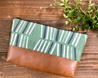 Olive Vibes - with Vegan Leather - Medium Make Up Bag / Cosmetic Bag / Bridesmaid Gift