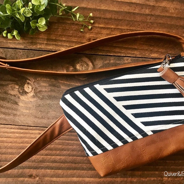 Fanny Pack - Hip Bag - Cross body Adjustable  - Geo Stripe with Vegan Leather - LAST ONE