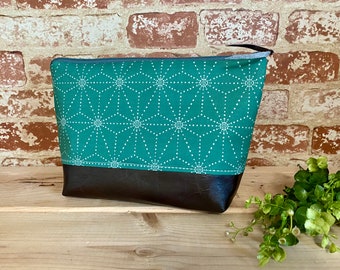 Emerald Star with Vegan Leather - Large Make Up Bag / Diaper Clutch / Bridesmaid Gift