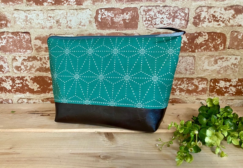 Emerald Star with Vegan Leather Large Make Up Bag / Diaper Clutch / Bridesmaid Gift image 1