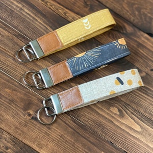 Boho Style Key Fob / Key Wristlet Minimalist Boho with Vegan Leather Choose Your Fabric image 4