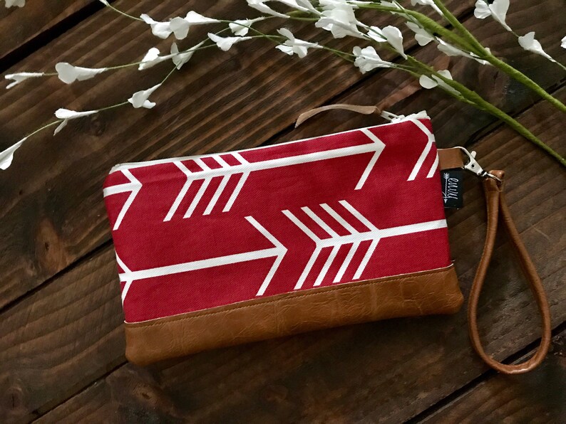 Red Arrows with Vegan Leather Zippered Wristlet Clutch Bridesmaid Gift