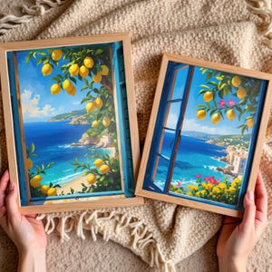 Set of 2 Seaside Window View Print Set: Coastal Beach House Decor (Digital Download)