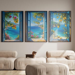 Seaside Window Frame Wall Art Set of 3: Coastal Beach House Decor (Digital Download)