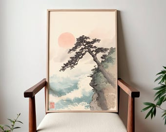 Japanese Waterfall Print: Serene Zen Landscape (Digital Download)
