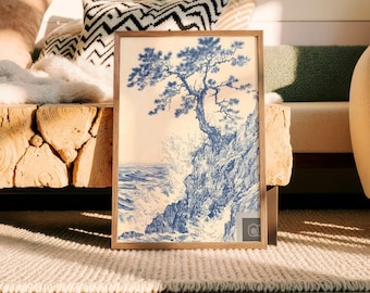 Japanese Waterfall Art Print: Zen Landscape Home Decor (Digital Download)