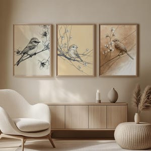 Set of 3 Small Bird Prints: Minimalist Nursery Wall Art (Digital Download