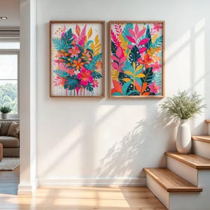 Abstract Floral Art Prints: Tropical Plant Wall Decor (Set of 2, Digital Download