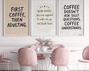 Modern Coffee Wall Art Print Set of 3 - Kitchen Cafe Decor (Digital Download)