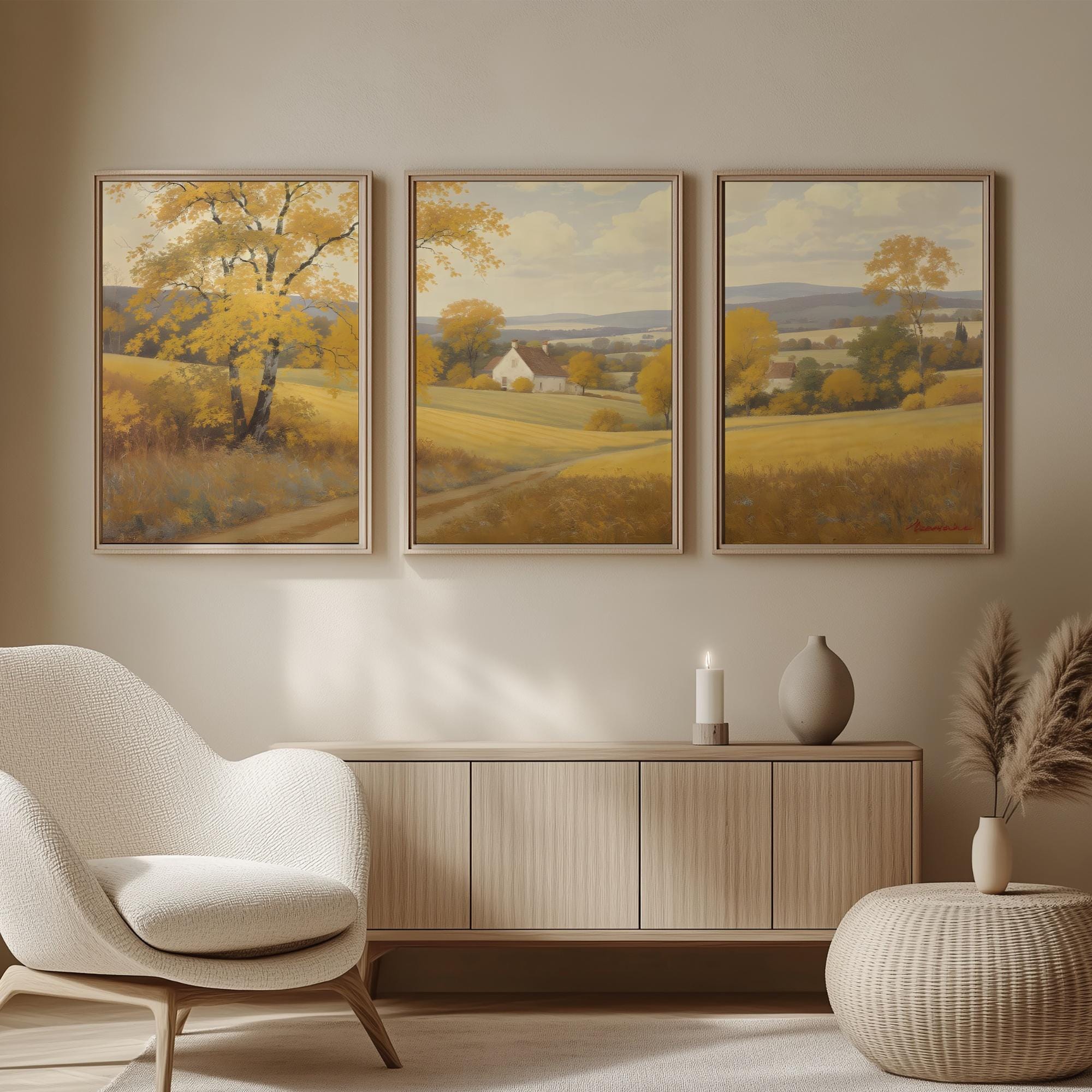Autumn Landscape Art Print Set of 3 | Rustic Farmhouse Triptych ...