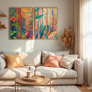 Geometric Floral Art Print Set of 2 : Modern Abstract Wall Decor (Digital Download)