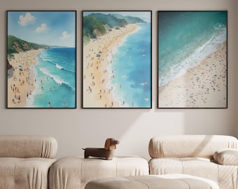 Blue Ocean Coastal Print Set of 3 : Nautical Seascape Art (Digital Download)