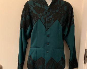 Philippe forrestier Paris Couture green skirt suit blazer jacket lace France