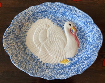 18" vintage turkey platter serving dish plate El Camino products spongeware USA