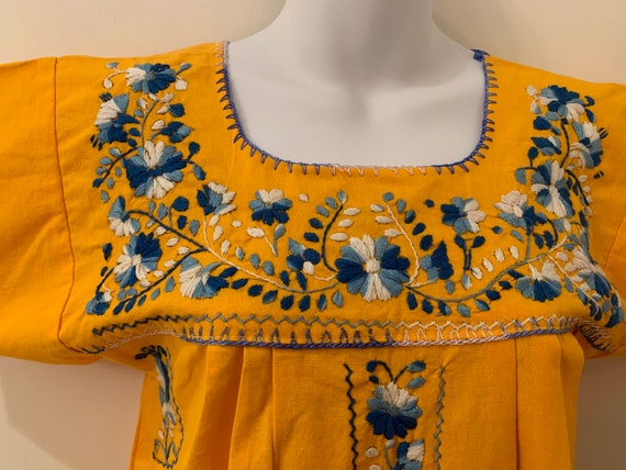 Vintage yellow peasant blouse Oaxacan Mexican emb… - image 2