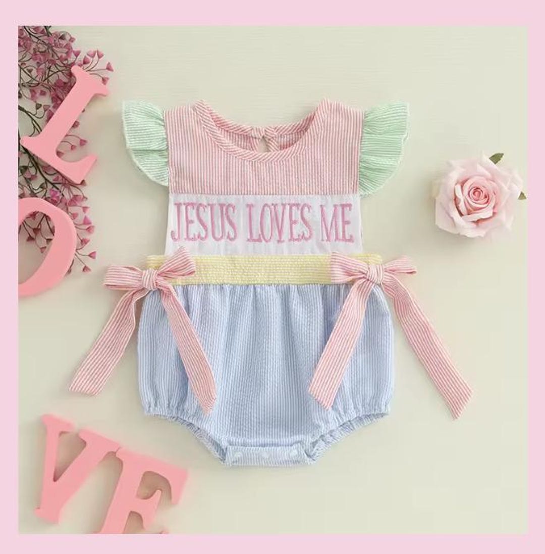 Jesus loves me Outfit Set - Silver/Gold glitter and Light Pink