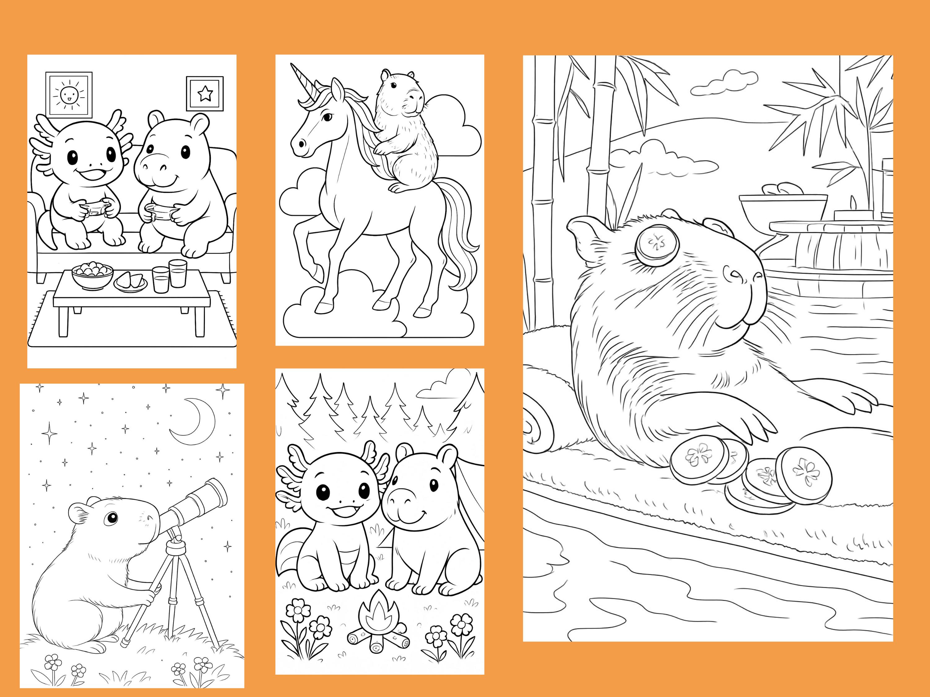 Cute Capybara Coloring for Kids, Fun Activity Book, Children's Art Book ...