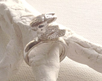 Silver Bunny / Rabbit / Hare Ring, 925 Sterling Silver, Mignon Bunny Ring, Silver Hare Ring - Cadeau de Noël POINÇON POUR ELLE