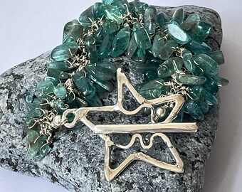 Chunky Apatite Cluster Bracelet With Large Star Toggle Clasp , 925 Sterling Silver Chunky Gemstone Bracelet - Hallmarked