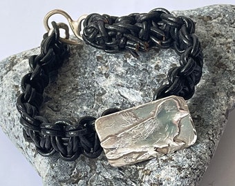 Men's/Unisex Raven Leather Bracelet, 925 Sterling Silver, Crow Bracelet, Goth Silver Bracelet  - HALLMARKED