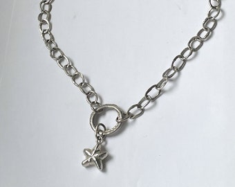 Sterilng Silver Statement Chain Necklace with Star Pendant - Hallmarked