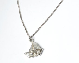 Collier pendentif silver sailing boat , 925 Sterling Silver, Nautical Necklace , Collier de navires - HALLMARKED