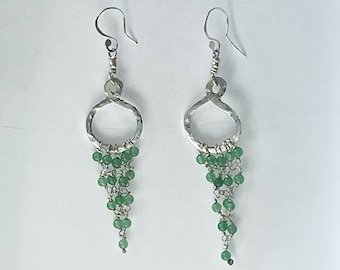 Silver Aventurine Long Chandelier Earrings, 925 Sterling Silver, Aventurine Earrings, Aventurine Jewelry - HALLMARKED